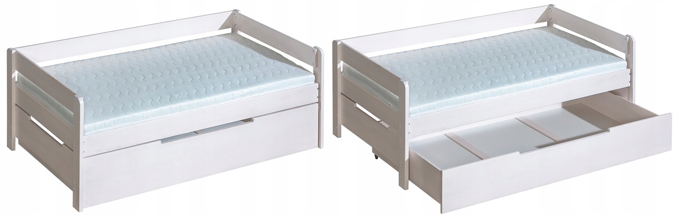 łóżko białe drewniane pojedyncze z szufladą Borys Marka Dolmar