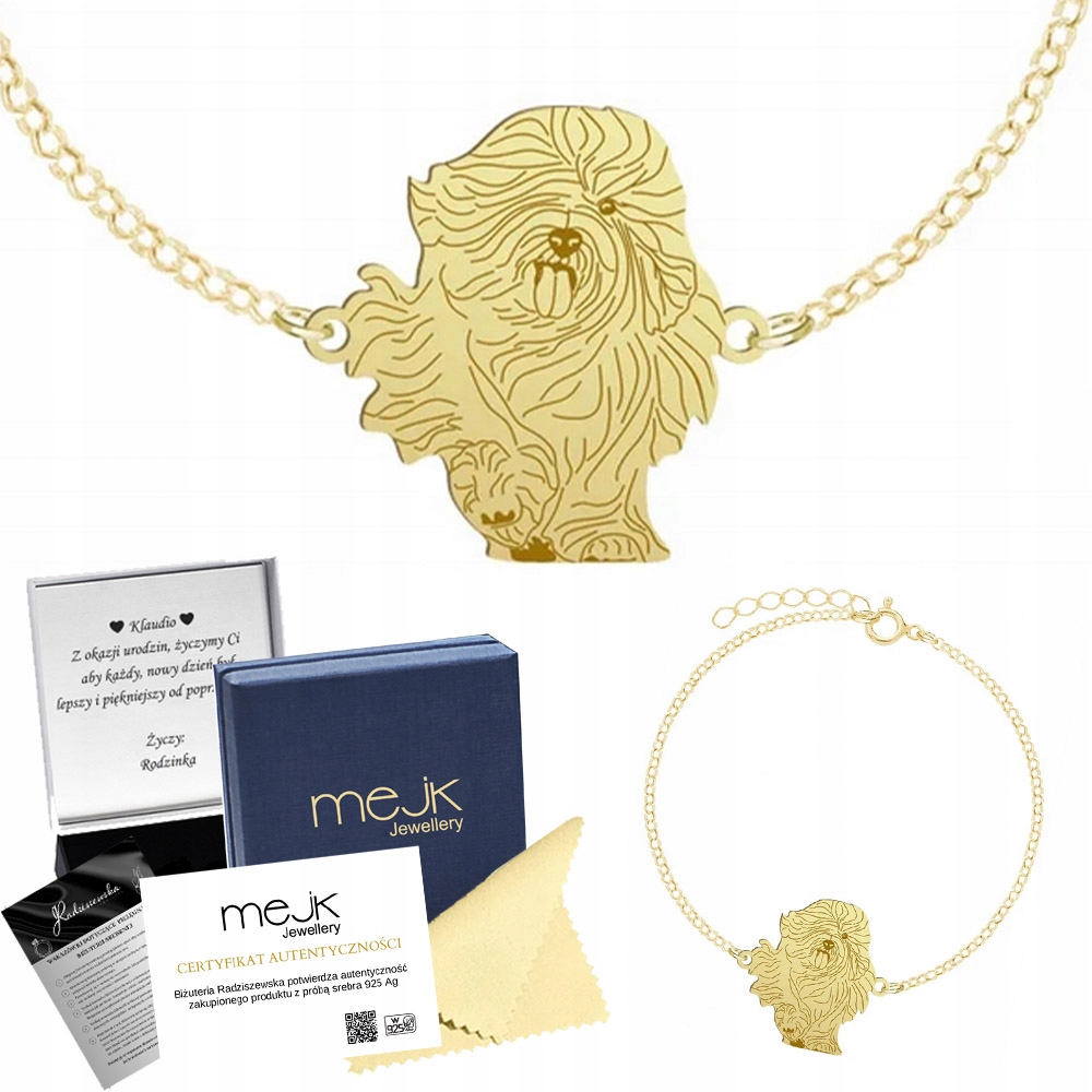 Zlatý náramek z Polska Nízký ovčák 925 Šperky Gravírování Bonus