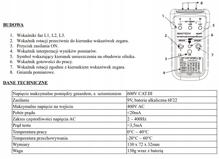 DETEKTOR FAZ MASTECH MS-5900 MASTECH Marka Mastech
