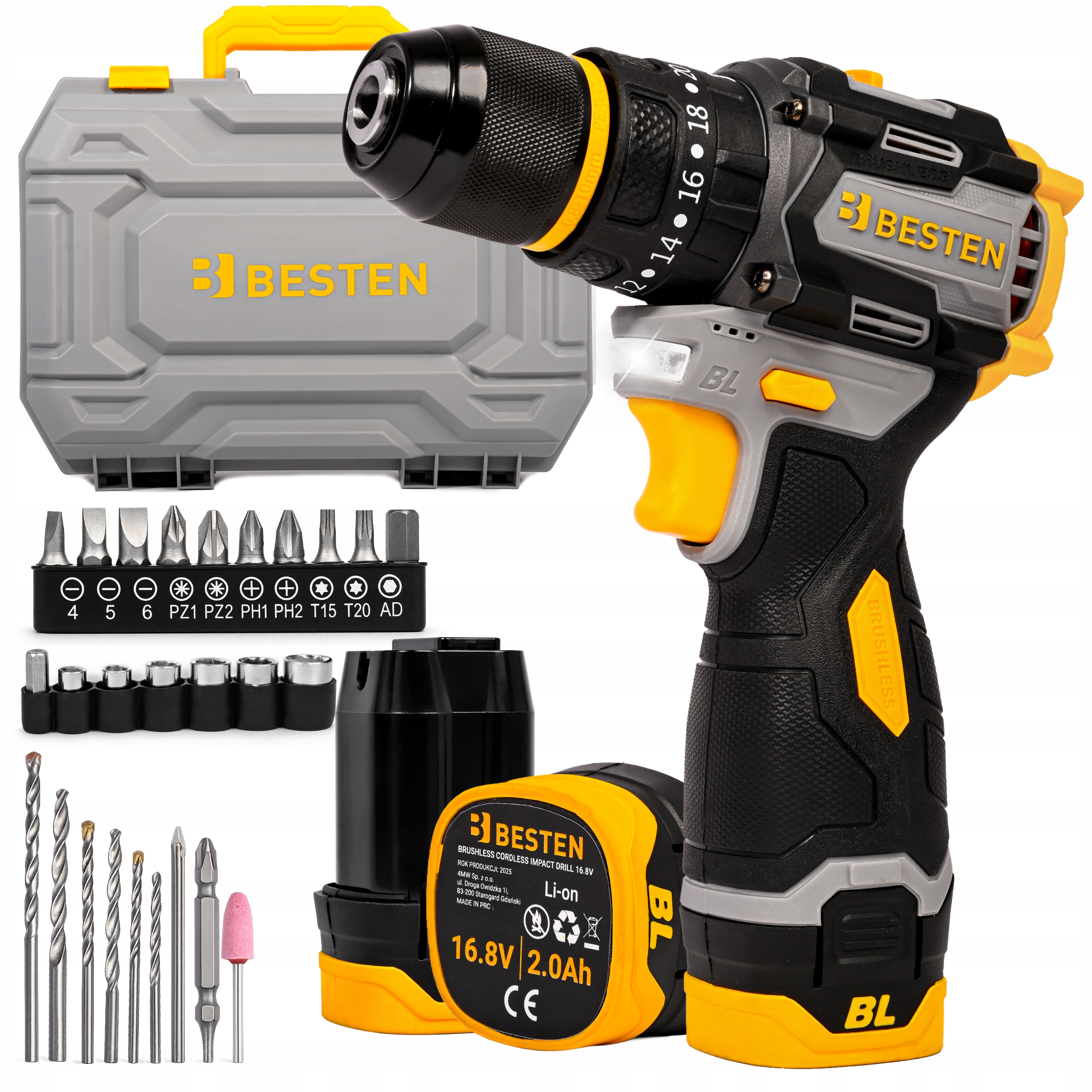 Aku Vrtačka Akumulátorový Bezkartáčový S Příklepem, Sada 50NM Besten