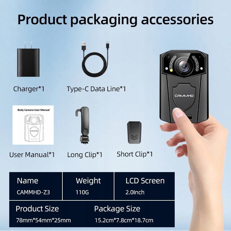 CAMMHD Z3-128GB 1440P Body Mounted Camera L822 Model Body Camera Z3-128GB