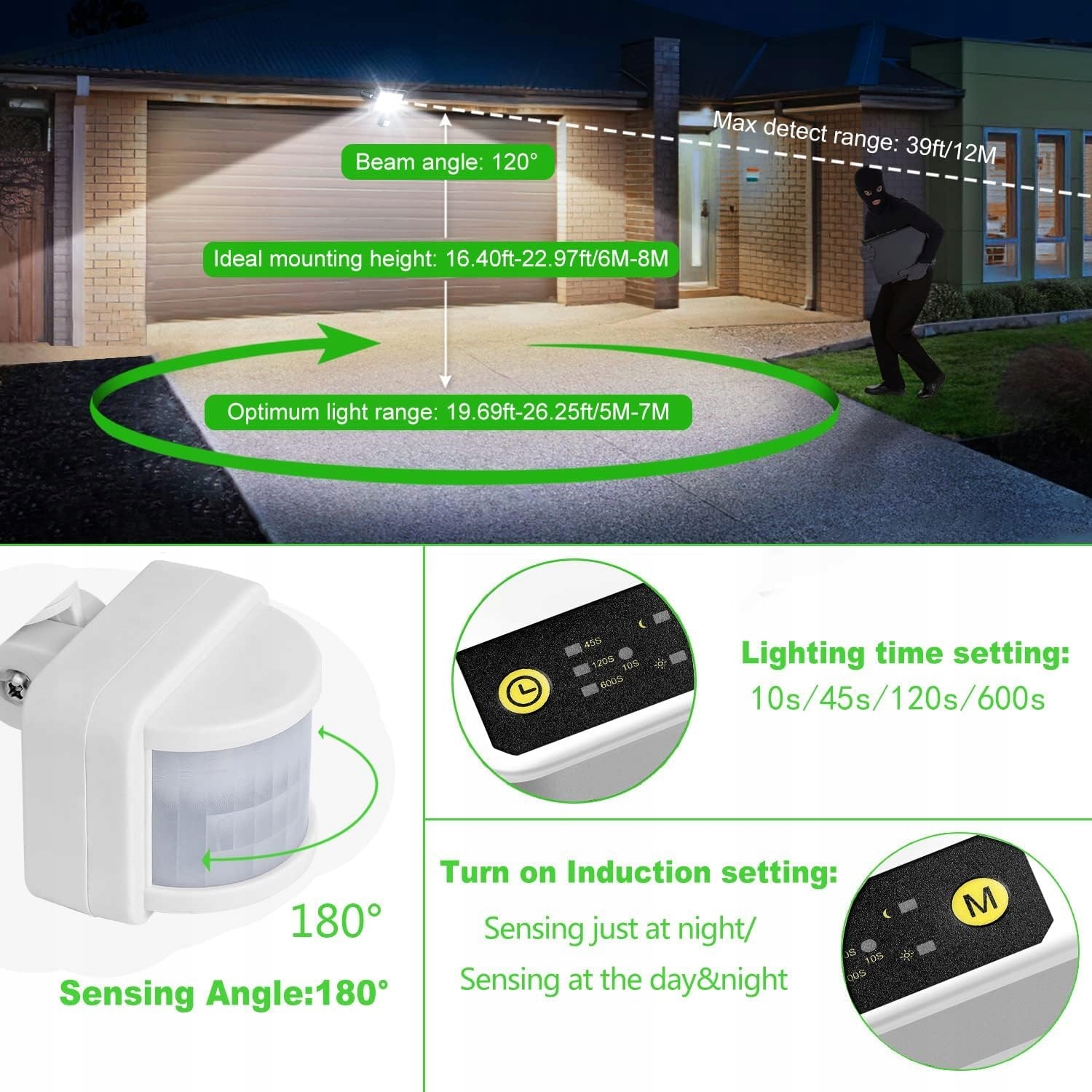 CLY 60W LED Reflektor z Czujnikiem Ruchu 5200LM 6500K IP66 Wodoodporny — miniatura 3