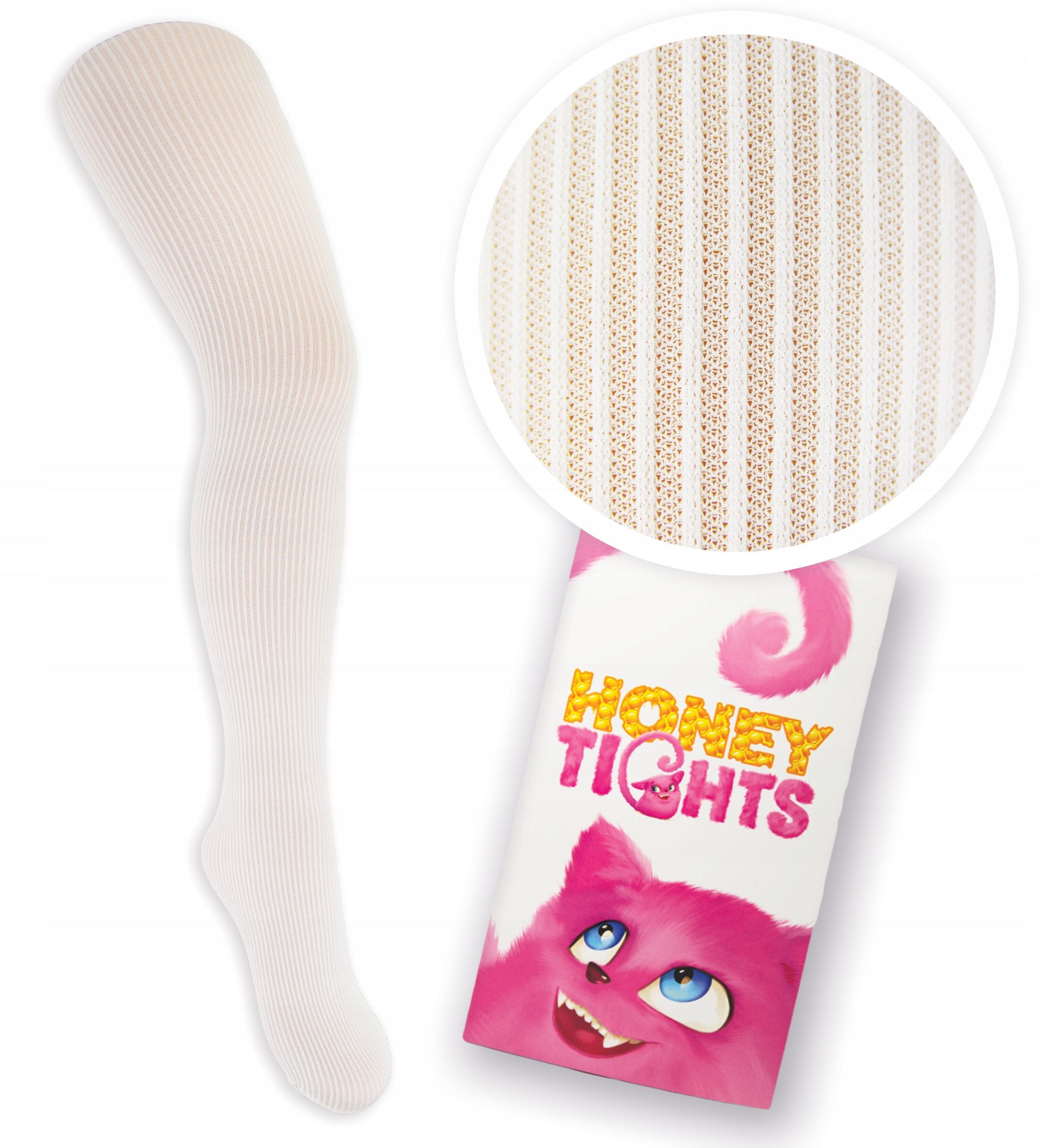 Włoskie Rajstopki Dziecięce Prążki Kremowe 104-110