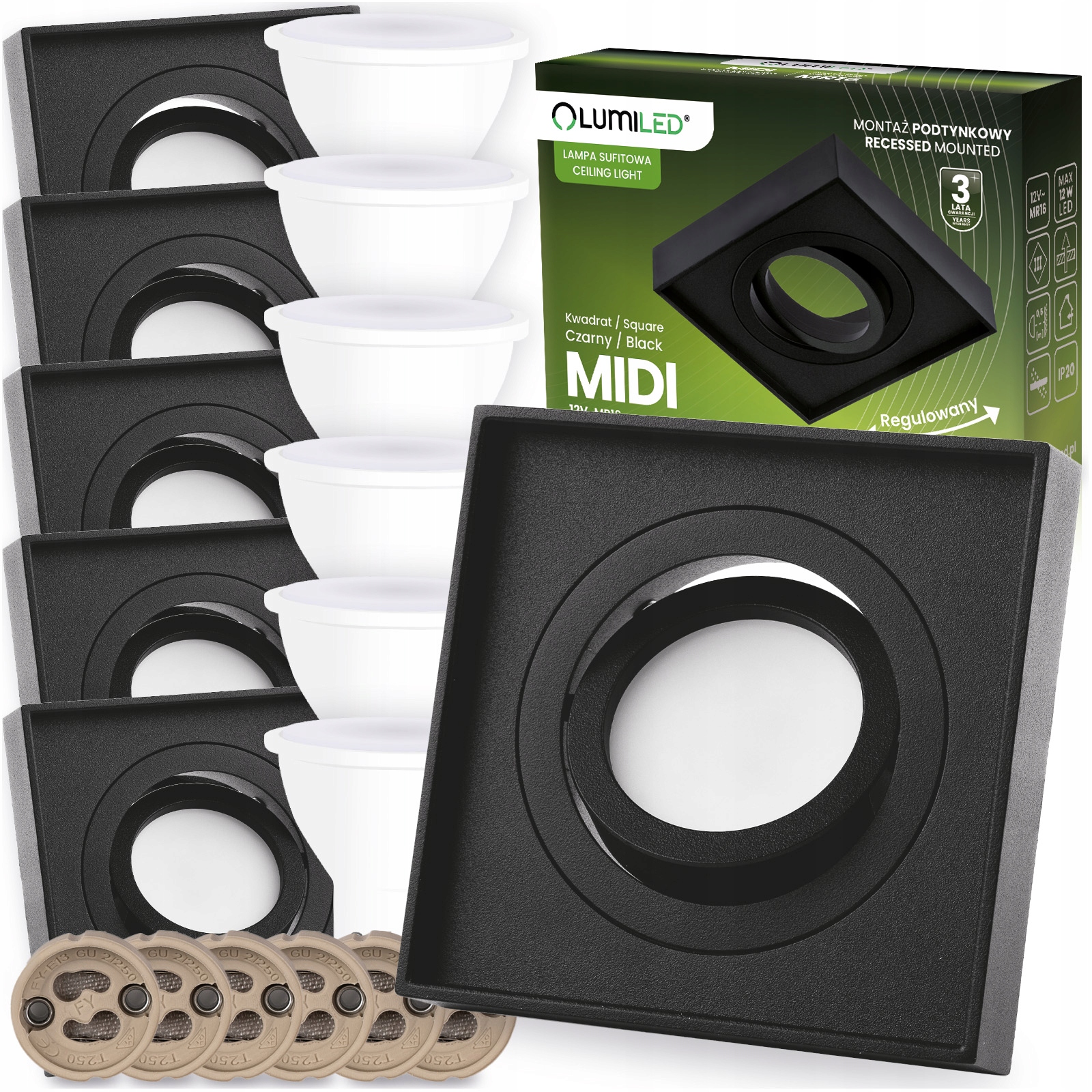 6x Podomítkové svítidlo 6W Halogenová Spot Tuba Lampa Pohyblivá Led žárovka GU10