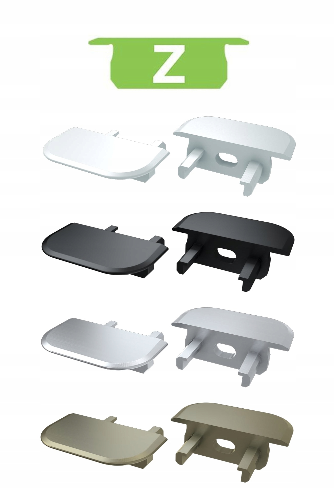 ZAŚLEPKA DO PROFILU TYPU Z SZARA CZARNA BIAŁA INOX