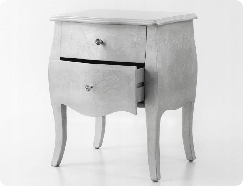 

Stylowa srebrna szafka nocna komoda glamour