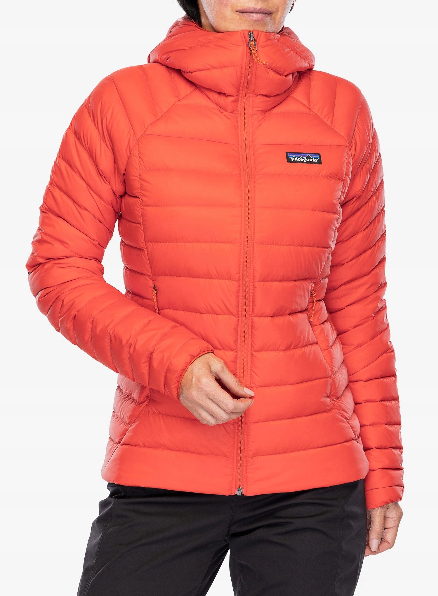 Dámská péřová bunda Patagonia Down Sweater Hoody šedá, červená L