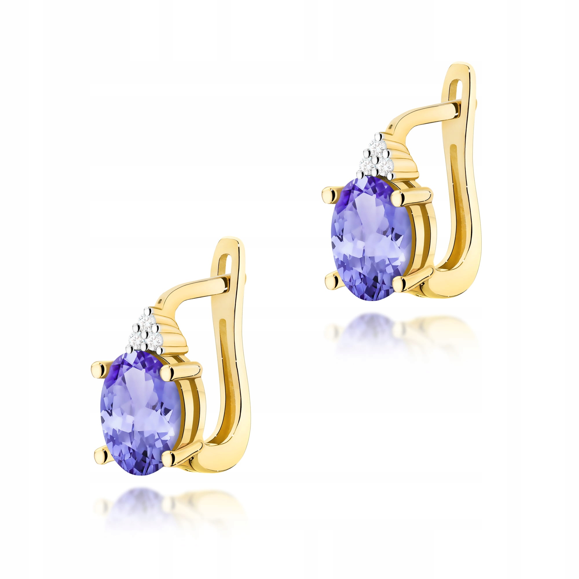 Náušnice 585 zlato tanzanit přírodní diamanty brilianty 2.2 g Valentýn