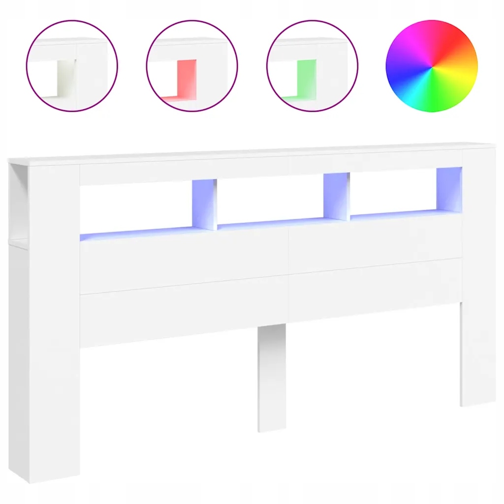 Čelo Postele s Rgb Led osvětlením a přepážkami, bílá, 200x18,5x103,5