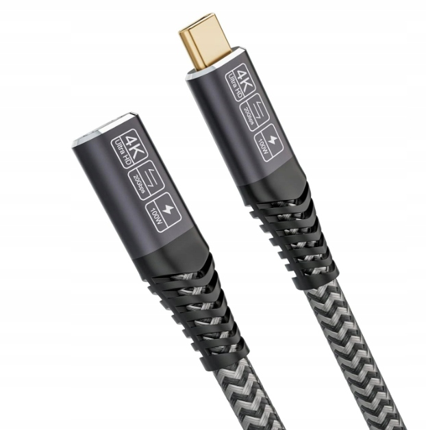 Kabel Usb C 3.2Gen2 Pd 100W 20Gbs 4K 60Hz samec samice opletený prodlužovací kabel