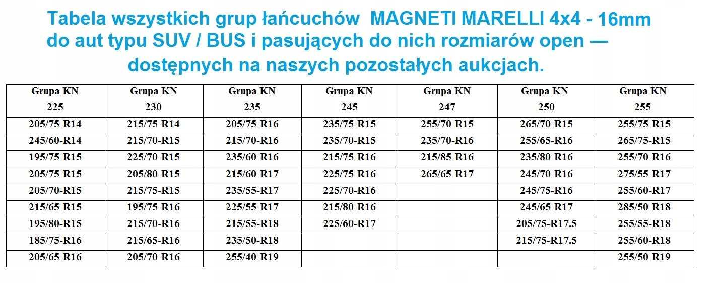 Łańcuchy śniegowe MAGNETI SUV/BUS GR240 225/75-R15 EAN (GTIN) 8001063913049