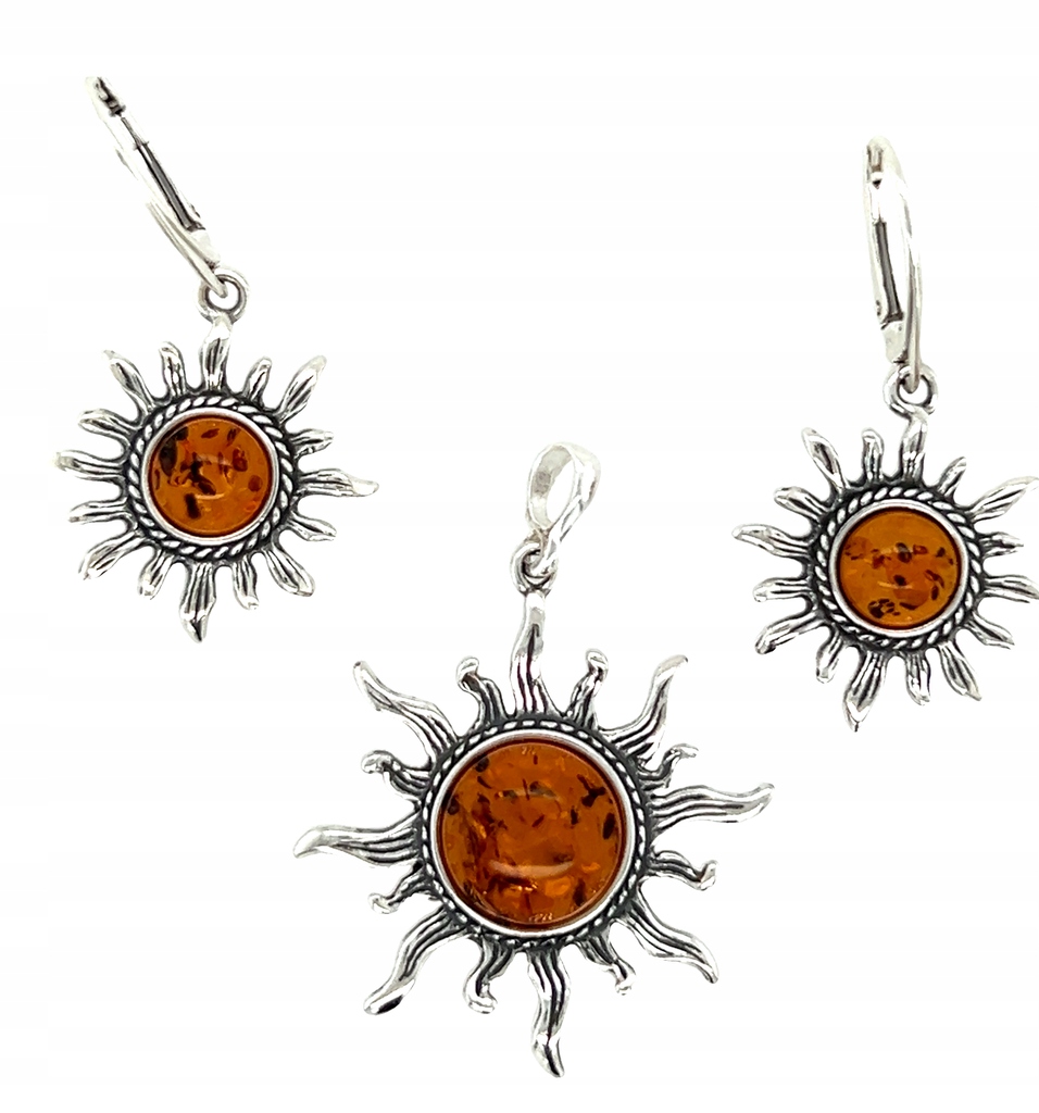 Sada šperků náušnice přívěsek stříbrný s jantarem slunce Film