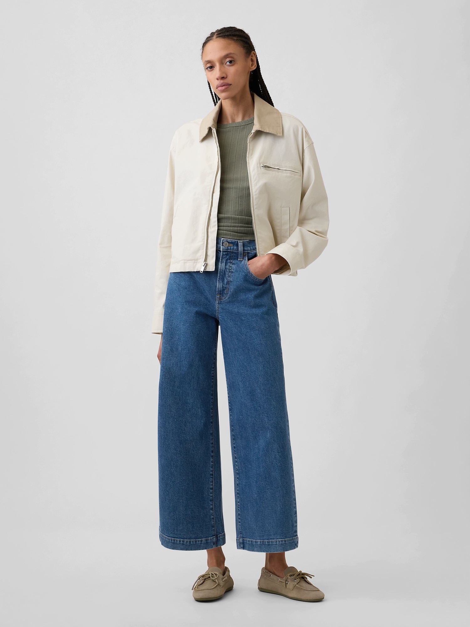 Gap Džíny High Rise Wide-Leg Crop