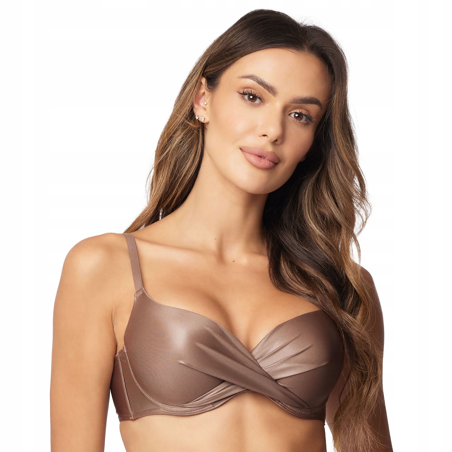 Vivisence 3222 Plavková podprsenka hnědá lesklá Push-up 90D