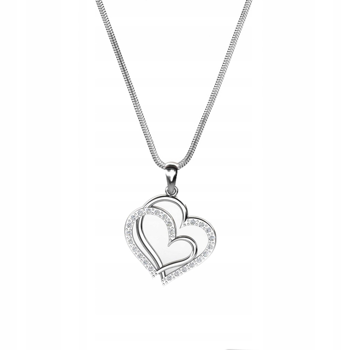 Stříbrný náhrdelník 925 Srdce Řetízek Zmijka Rhodiovaná Zirkon 50 cm
