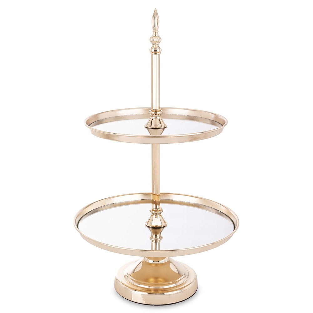 Zrkadlová Patera 2-POSCHODOVÁ So Zrkadlom Zlatá Kovová 50x30 cm Glamour