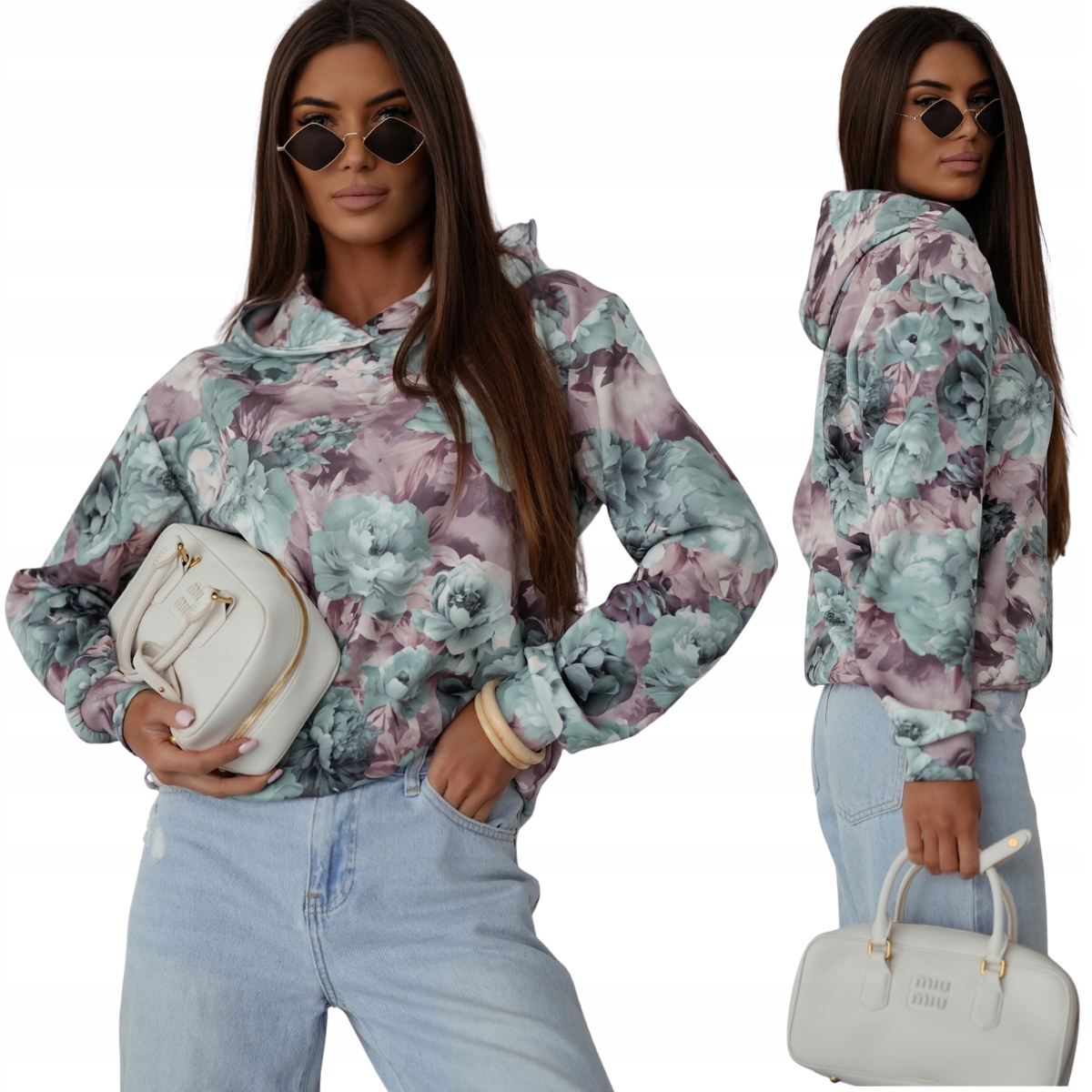 Mikina s s kapucí s módním vzorem a volným střih 550 S/m