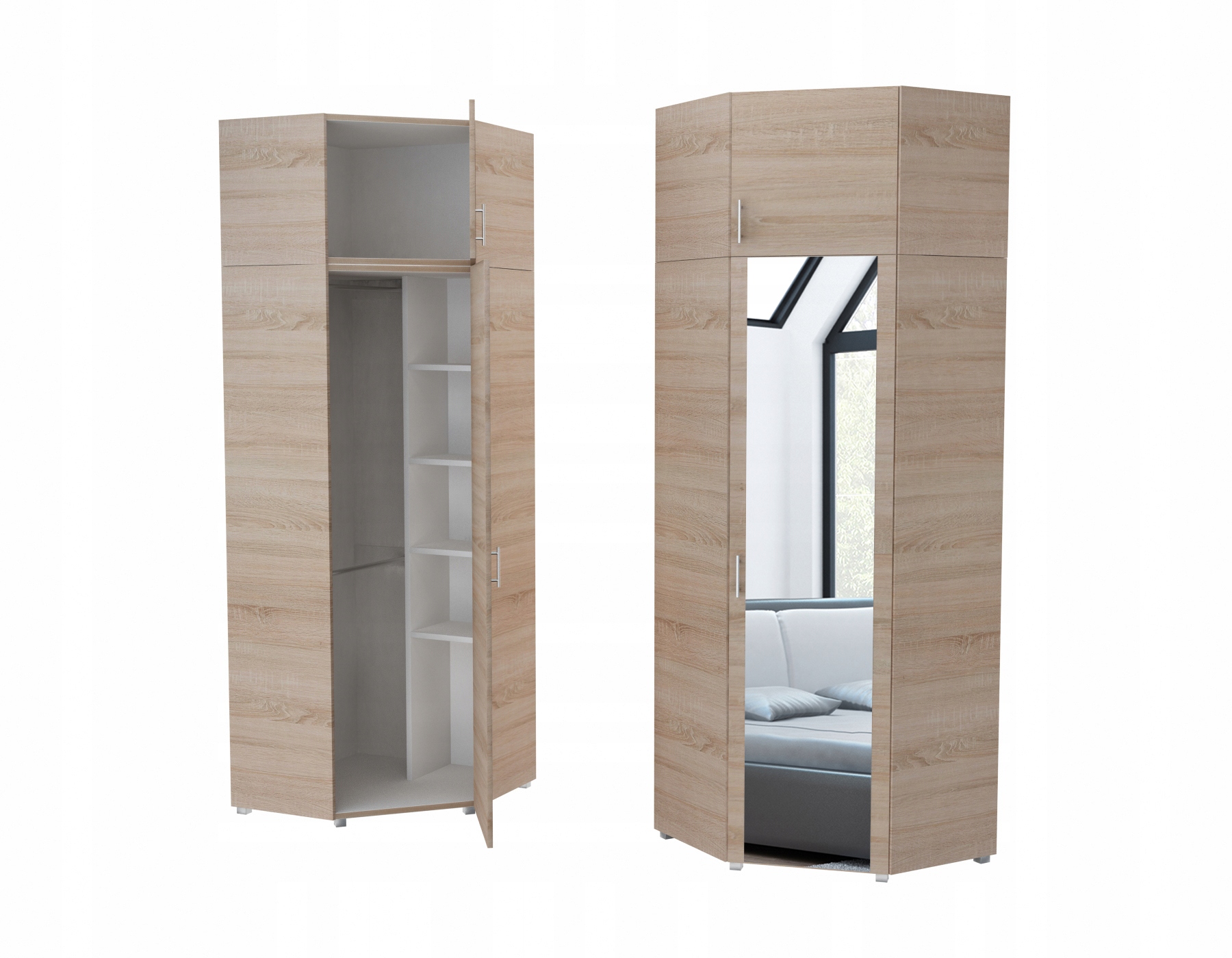 SZAFA NAROŻNA Z NADSTAWKĄ - DĄB SONOMA Wykończenie matowe