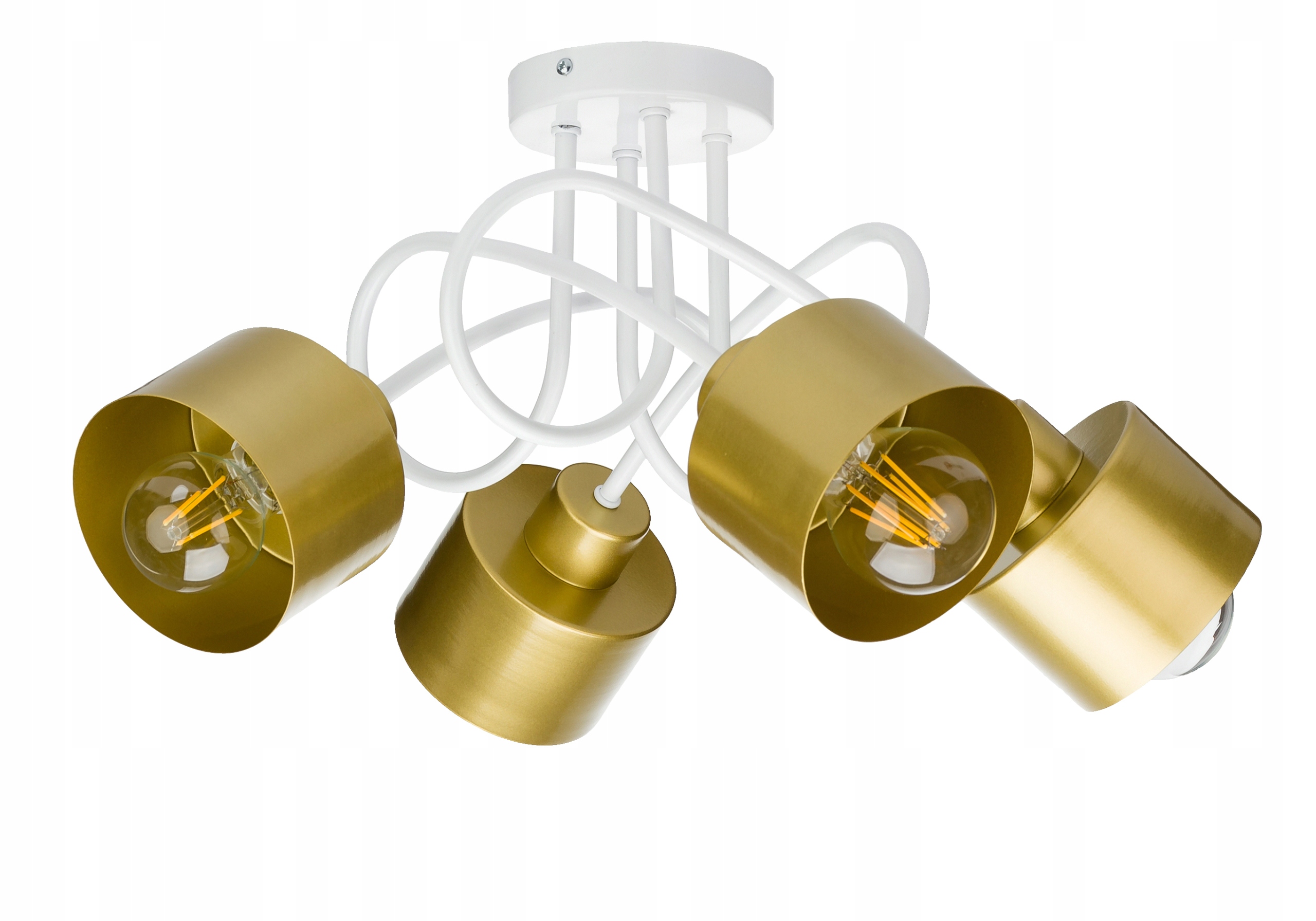 Stropní svítidlo závěsný lustr Loft kudrnatý kovový hrnek na 4x E27 zlatý