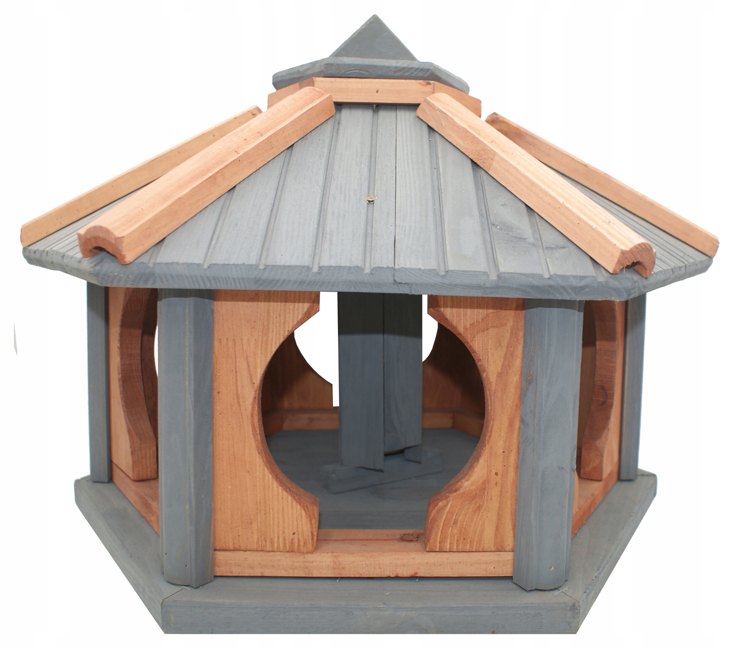 Velké dřevěné krmítko pro ptáky do zahrady šedé KW52 Polský Výrobce