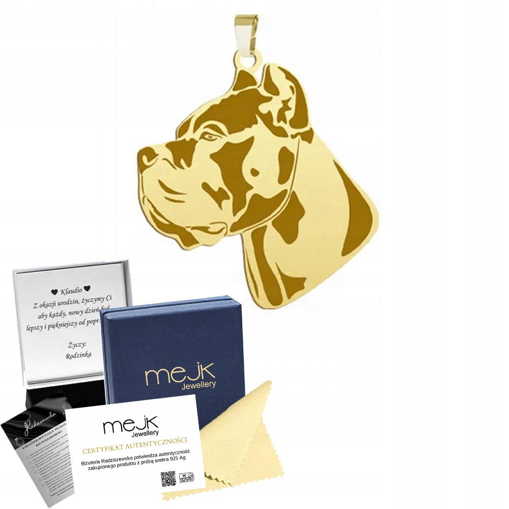 Zlatý přívěsek s psem Cane Corso 925 Šperky Dárek Gravírování Bonus