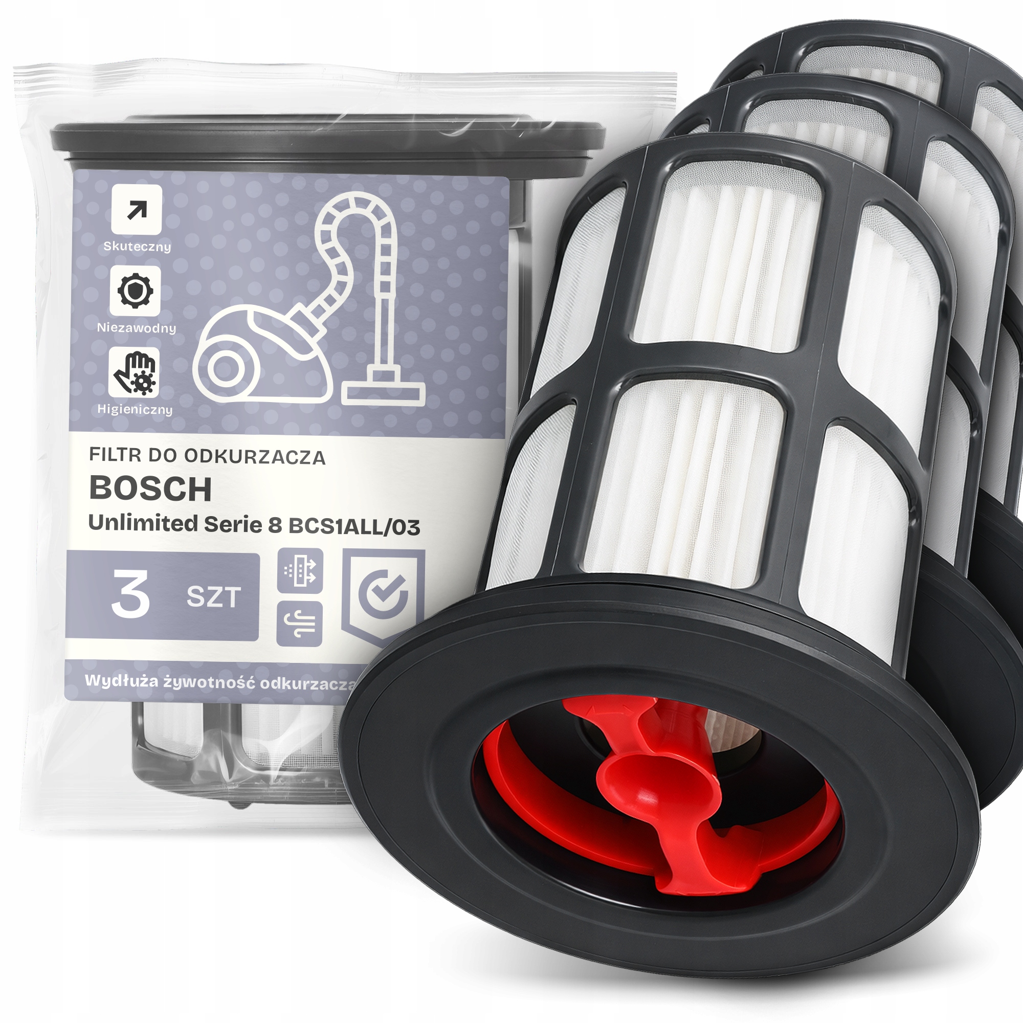 3x Filtr Do Vysavače Bosch Unlimited Serie 8 BCS1ALL/03 Hepa Filtry Em-w