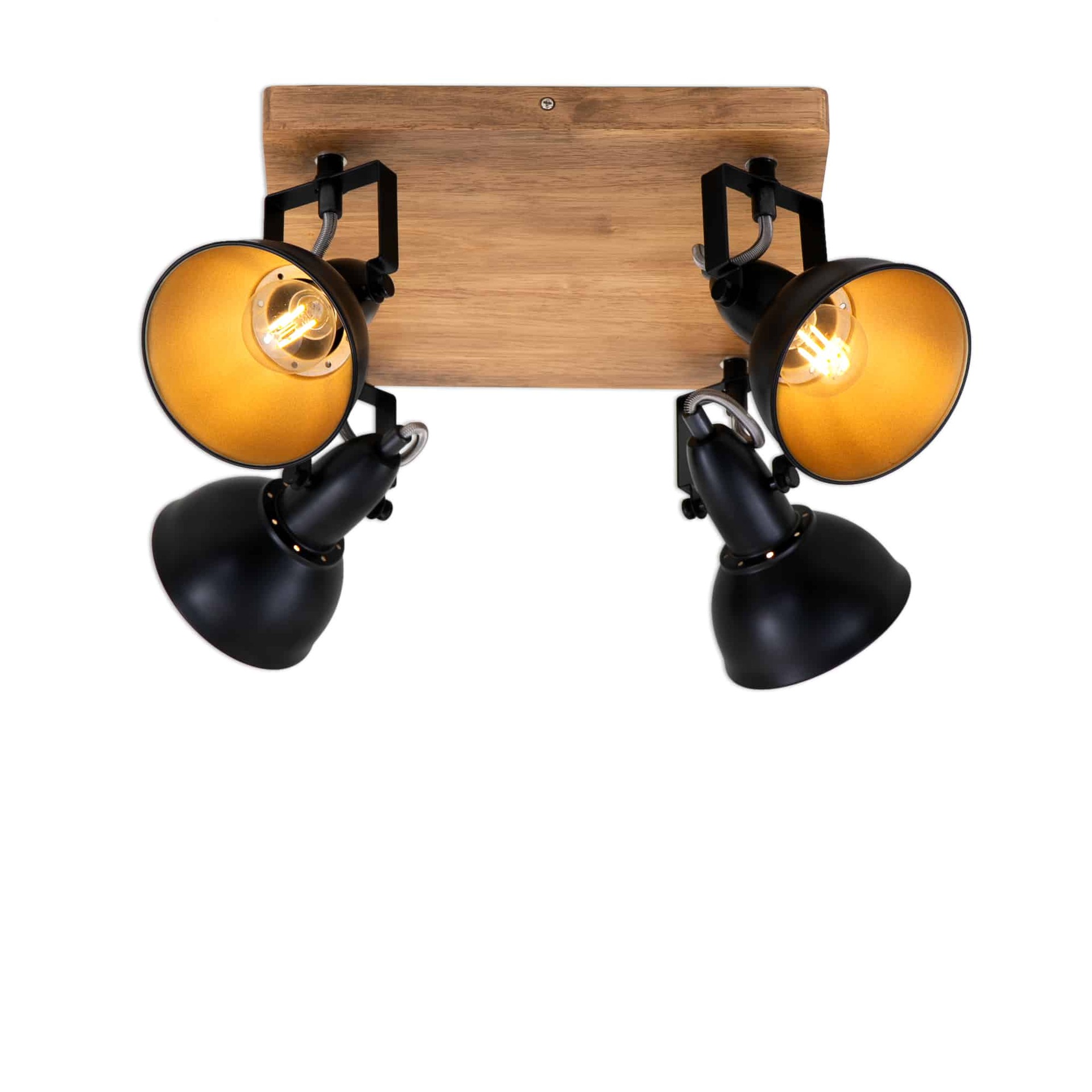 Briloner bodové stropné svietidlo 4xE14, čierne/drevo, 28 cm, retro štýl