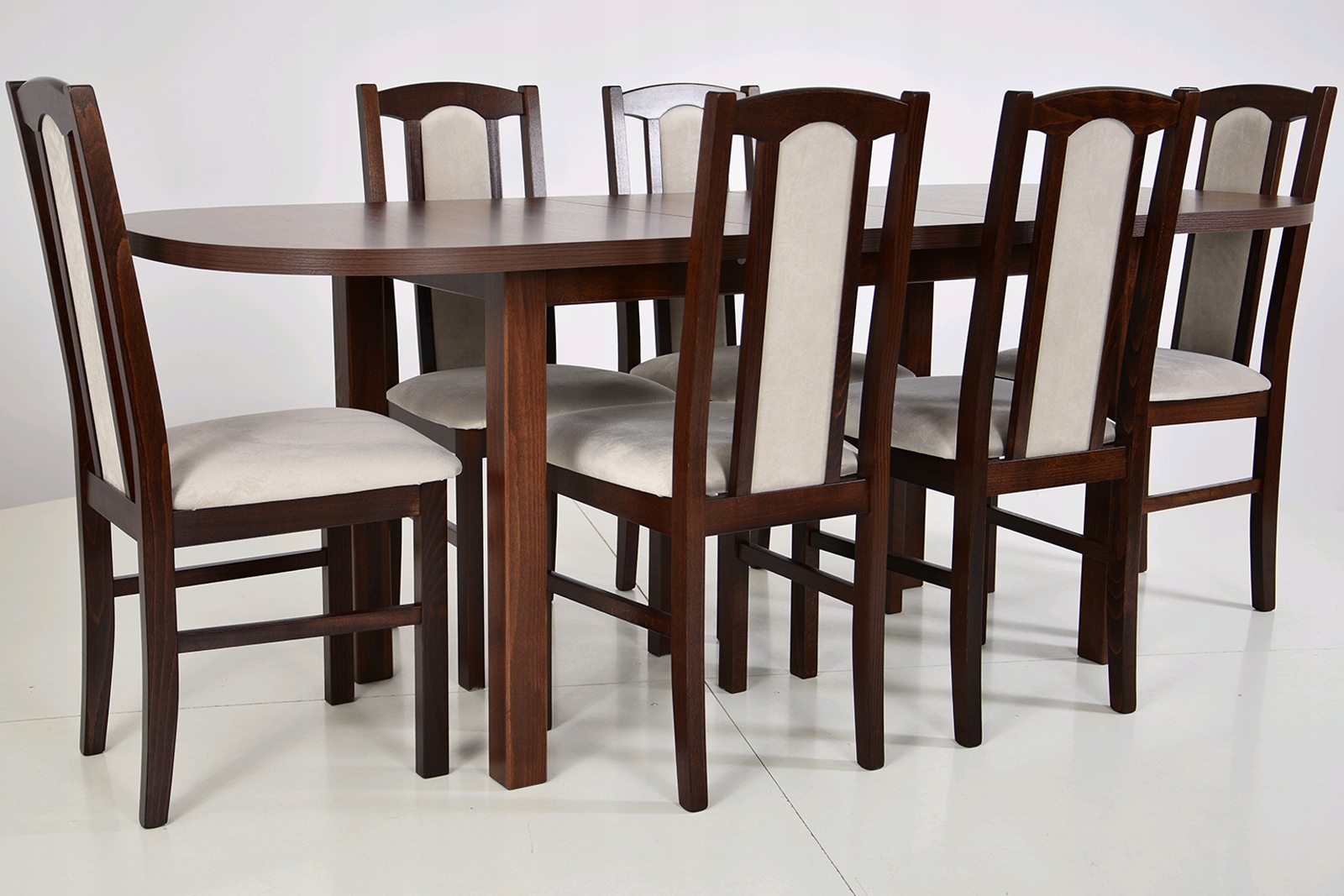 Duży zestaw STÓŁ ROZKŁADANY i 6 krzeseł ORZECH/BEŻ Kod producenta B-7 + WP-1