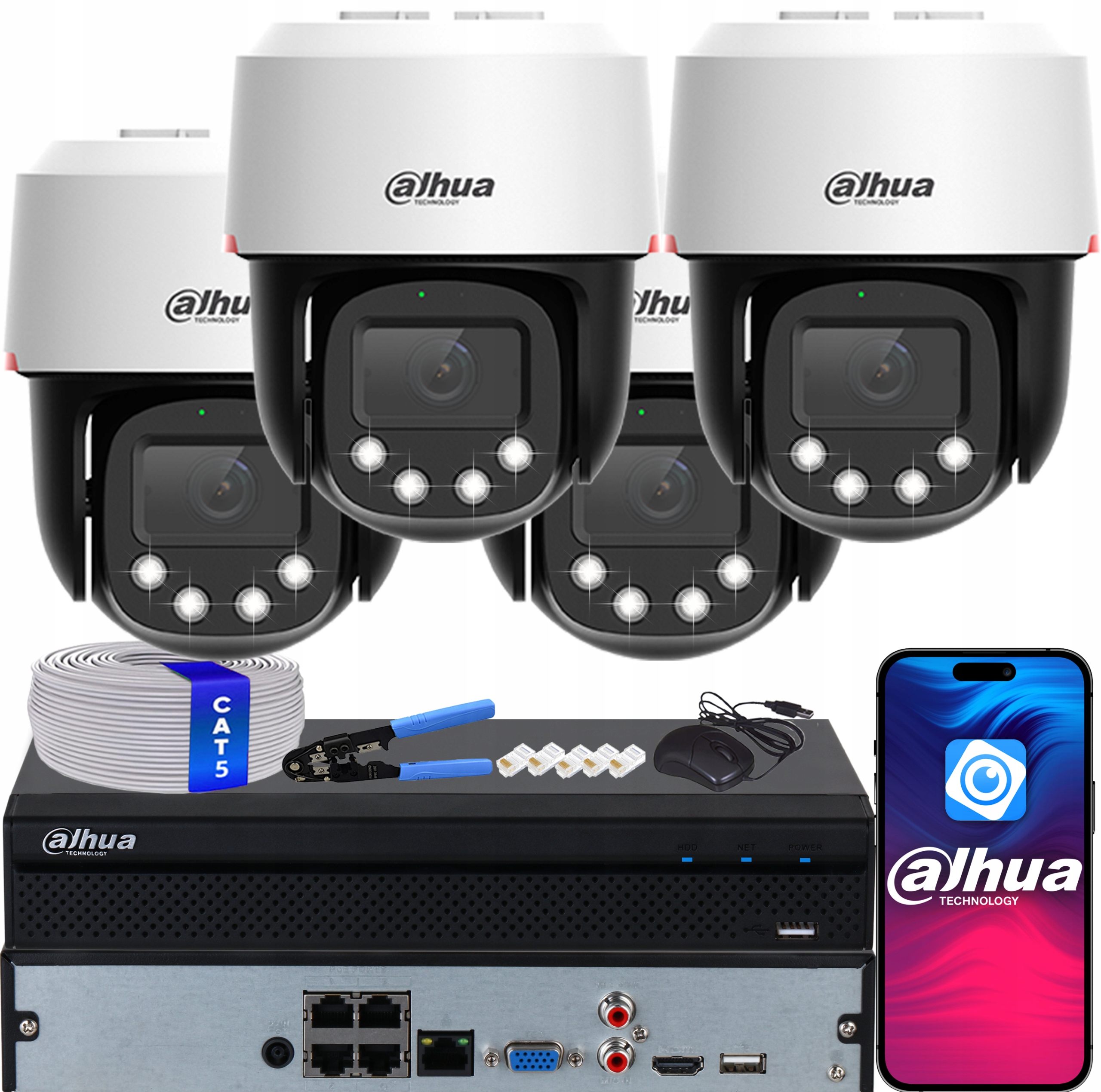 Monitorovací sada Dahua 4x Kamera SD2C400NA-B-PV-PRO Ptz 4Mpx WizColor