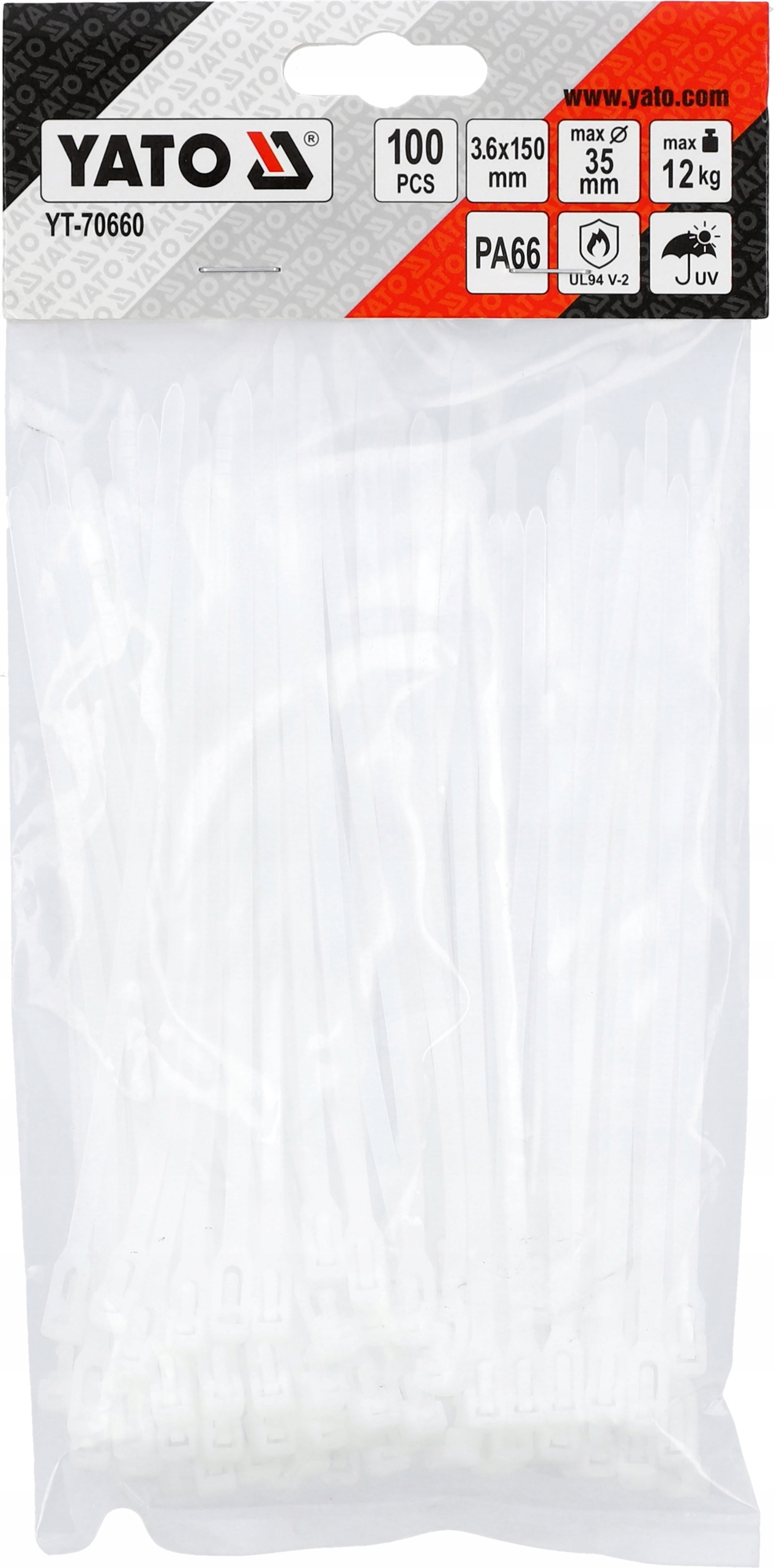 OPASKI KABLOWE ROZPINANE PLASTIKOWE BIAŁE 3,6x150mm 100szt. TRYTYTKI YATO Liczba sztuk 100 szt.