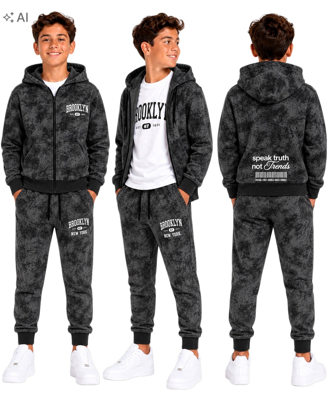 Dres chłopięcy 3-cz czarny Tie-dye Komplet dresowy dla chłopca 134/140