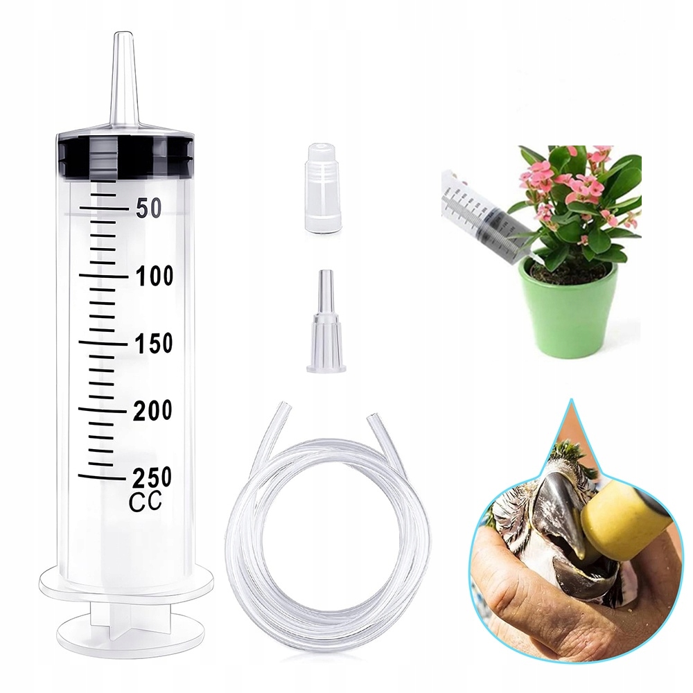 DUŻA STRZYKAWKA CEWNIKOWA 250ML + WĄŻ 1M + ADAPTER