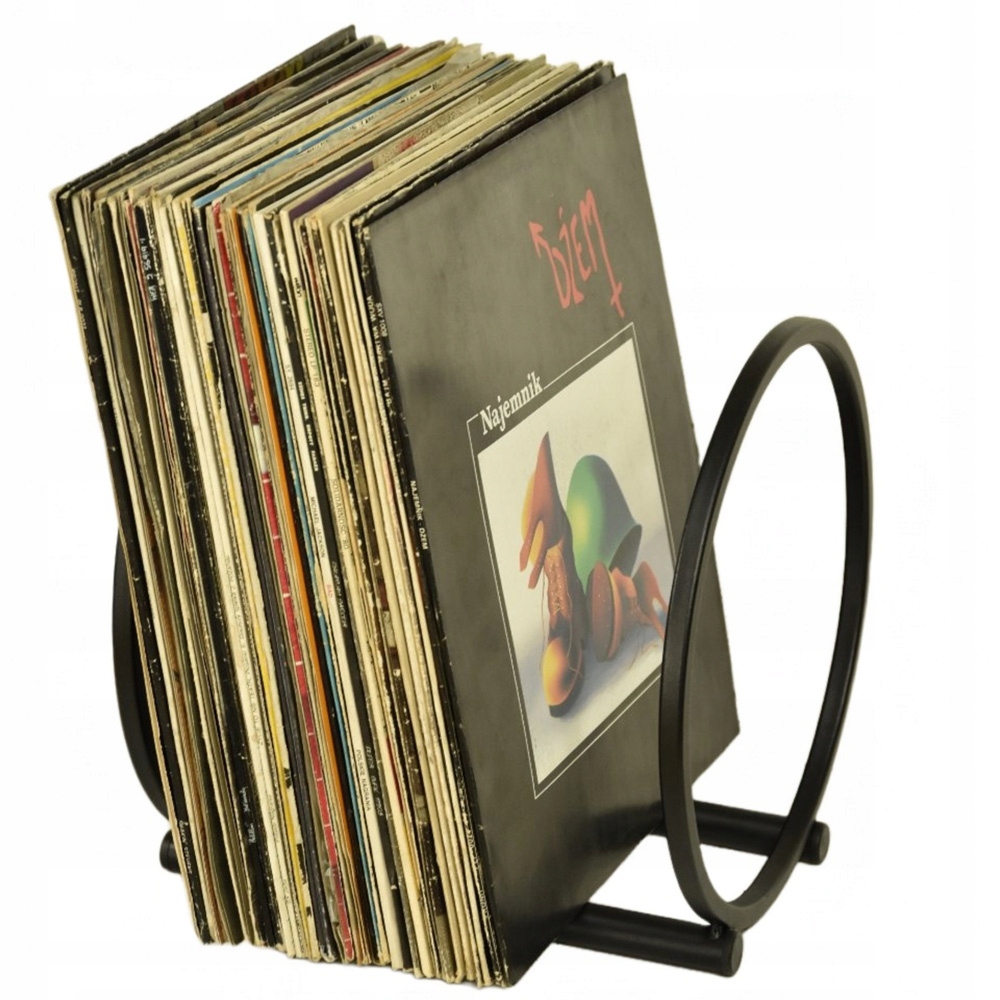 Kovový stojan na vinylové desky, organizér na vinyly, černý, prostorný loft