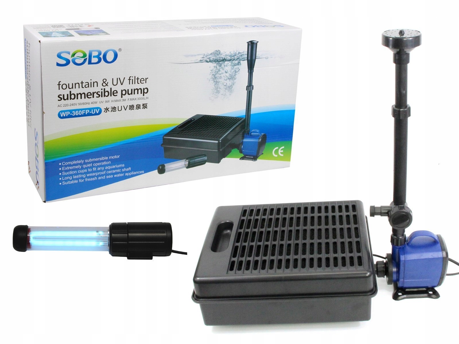 

Sobo Pompa Fontanna 3000l/h Z Filtrem I Lampą Uv-c