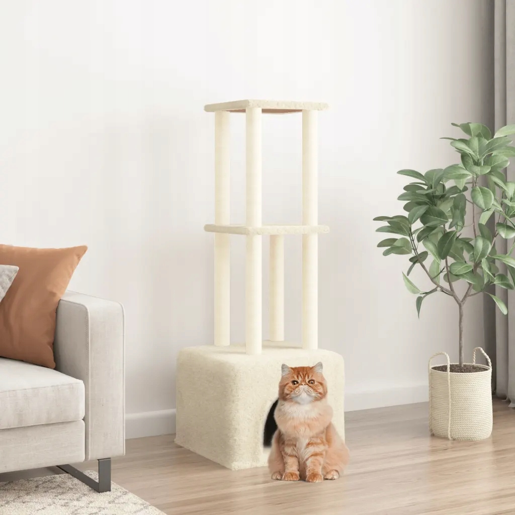 Levně Petrashop Škrabadlo pro kočky se sisalovými sloupky krémové 133,5 cm Krémo