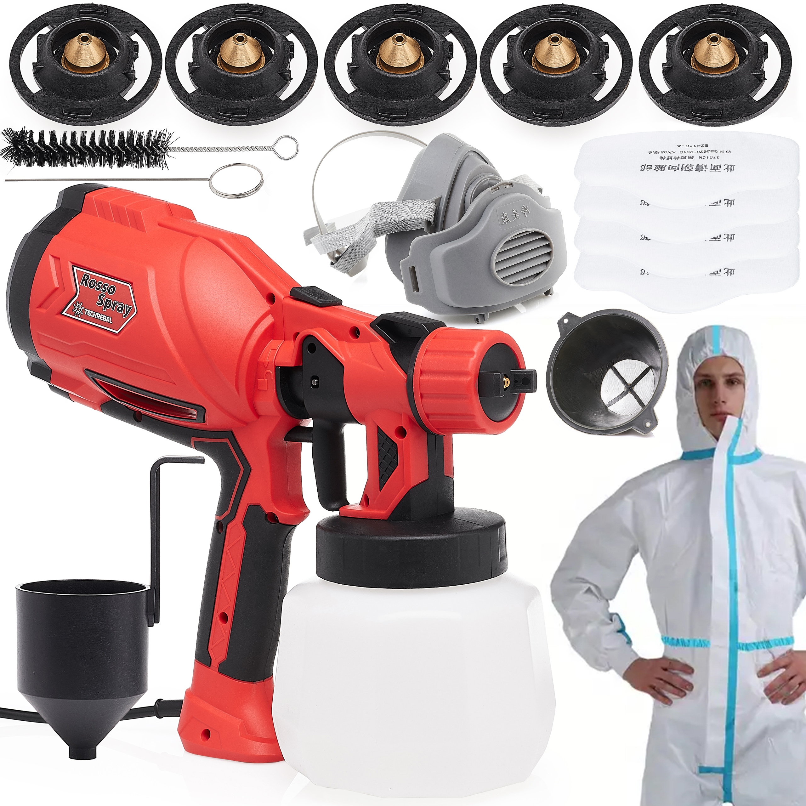 Malířská Pistole 2L/min Set Agregát 5xTRYSKA Maska Filtry Kombinéza
