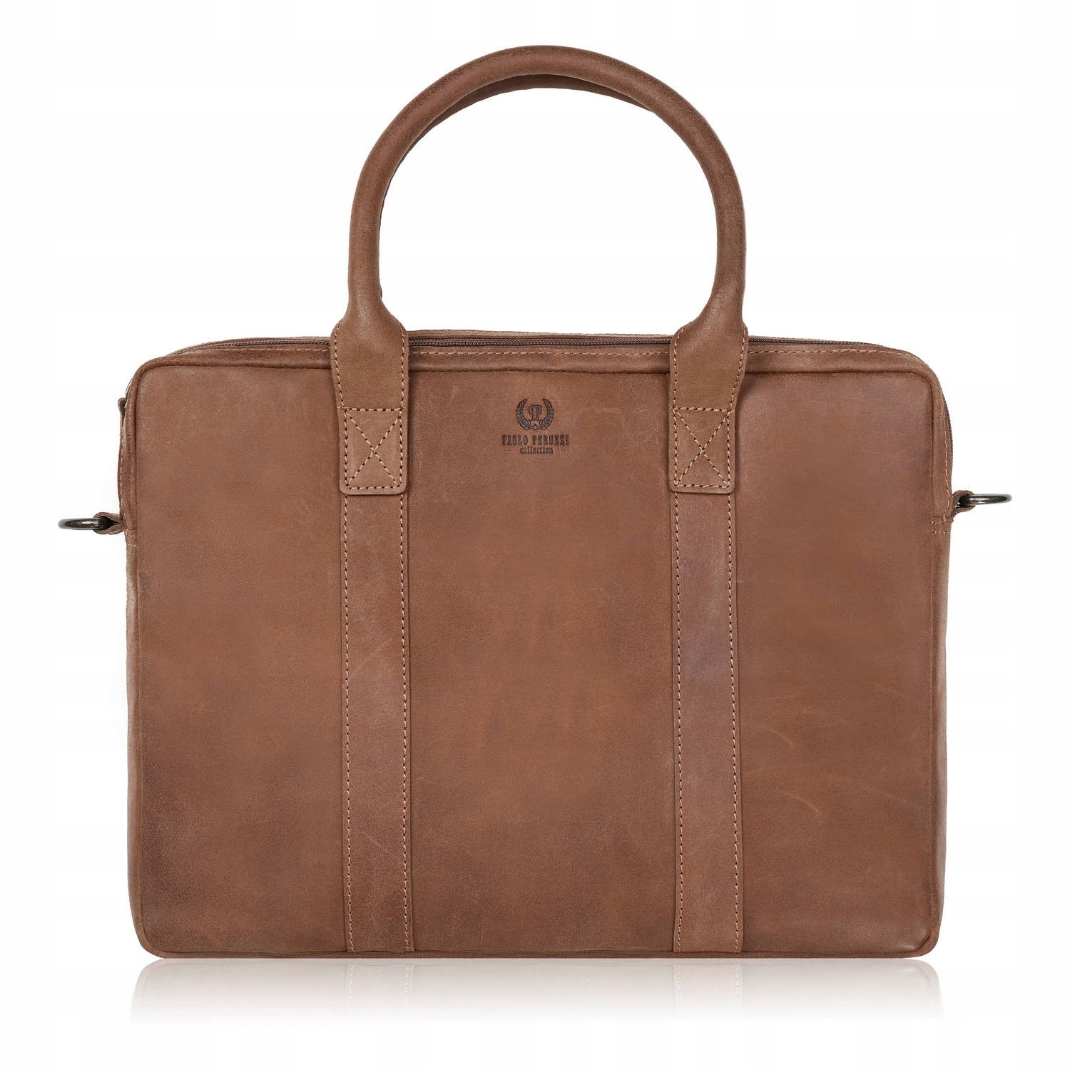 Pánská kožená taška na dokumenty a notebook, koňaková barva Paolo Peruzzi