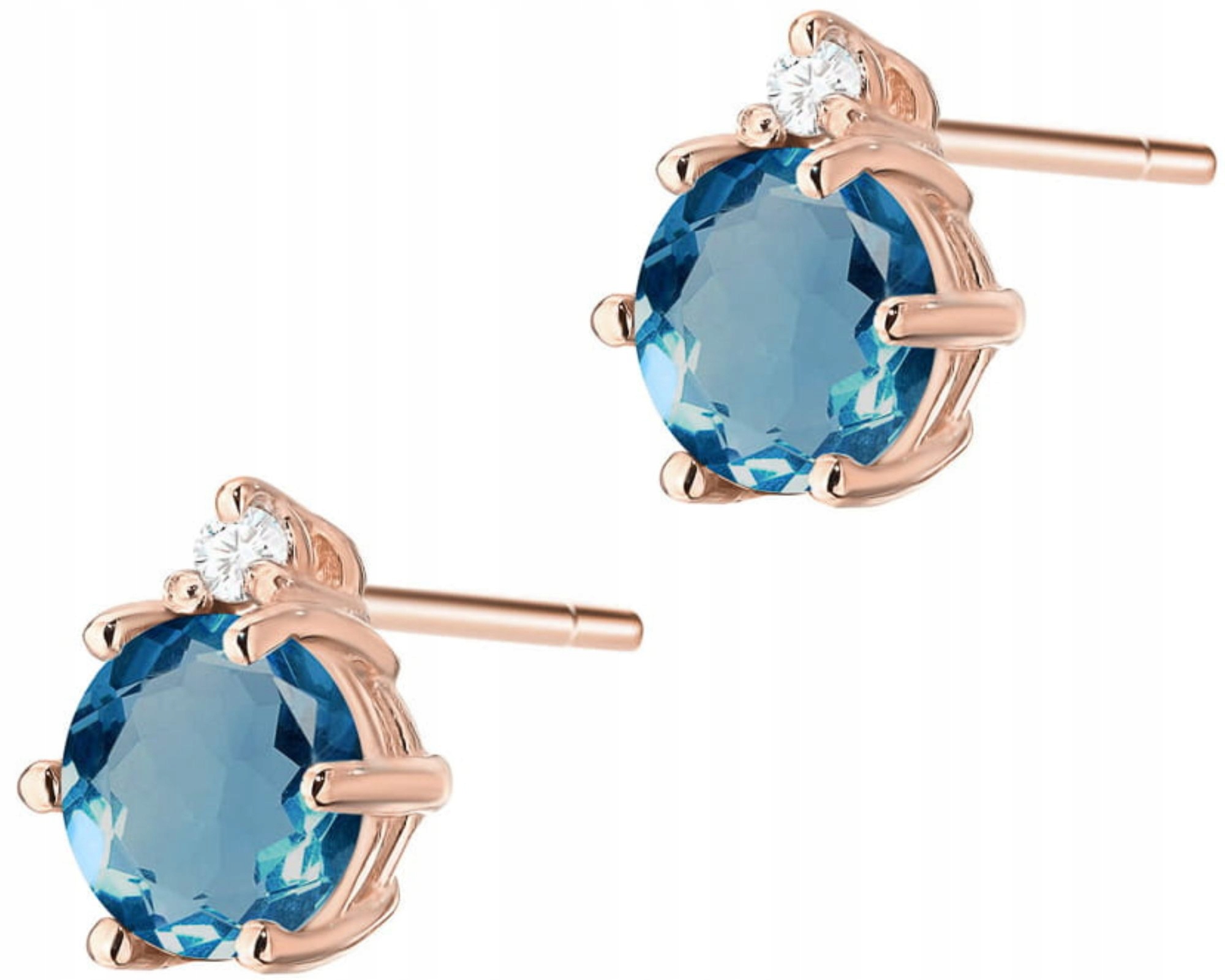 Růžové Zlato Náušnice Přírodní Kámen London Blue Topaz Brilianty Dárek
