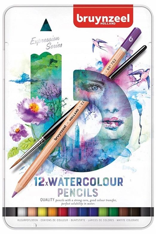 Akvarelové pastelky 12 Barev v kovové krabičce Set Bruynzeel