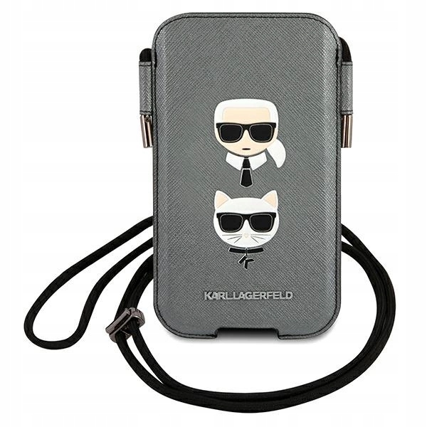 Kabelka Karl Lagerfeld Saffiano Ikonik Karl&Choupette Head 6.1'' šedá