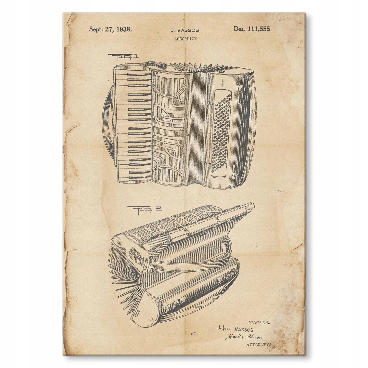 Kovový plakát Accordion Instrument Retro Szyld Plech 30 x 42 cm Dárek