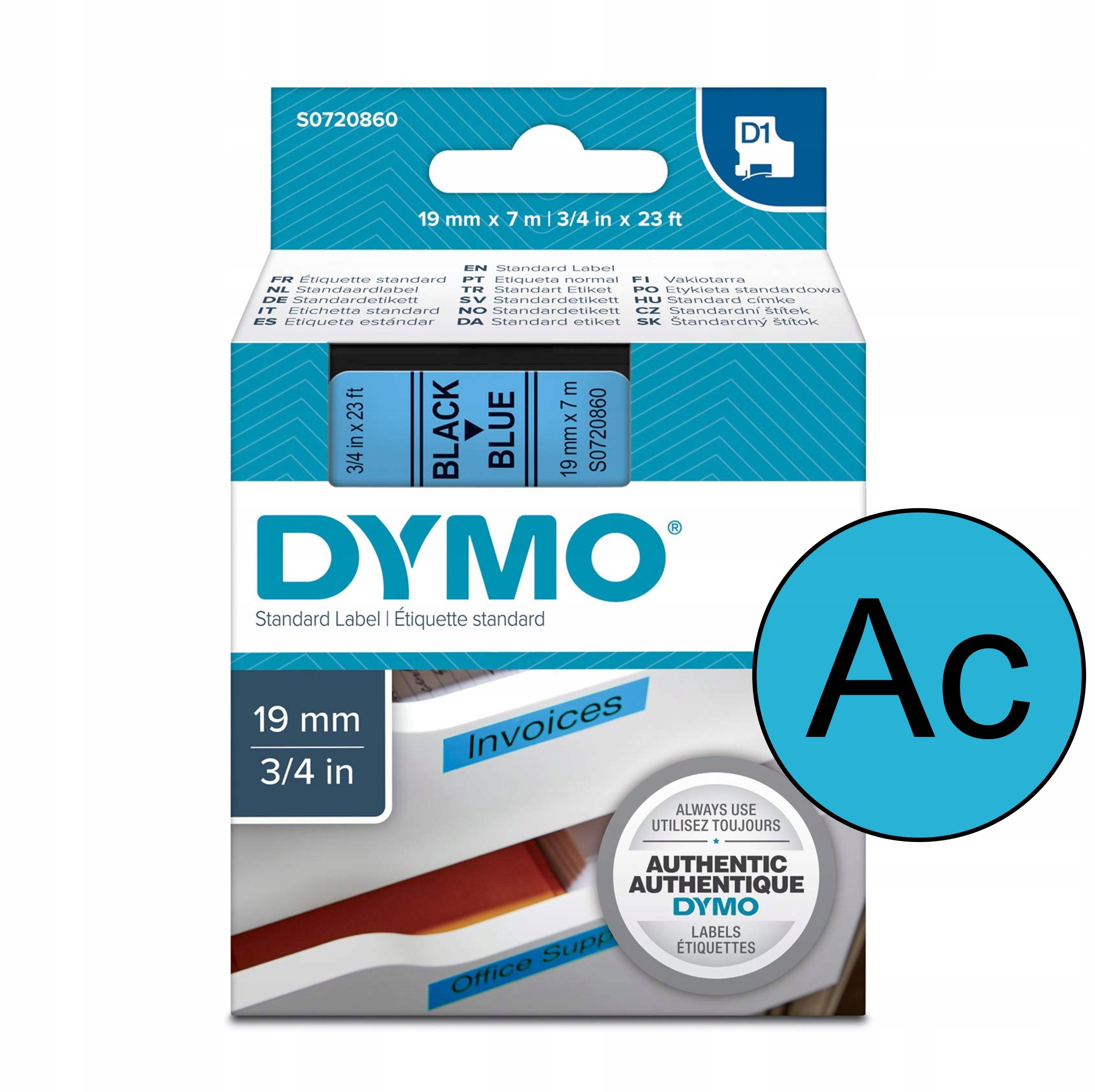 Taśma 19MM 7M Niebieska Czarny Druk S0720860 Dymo