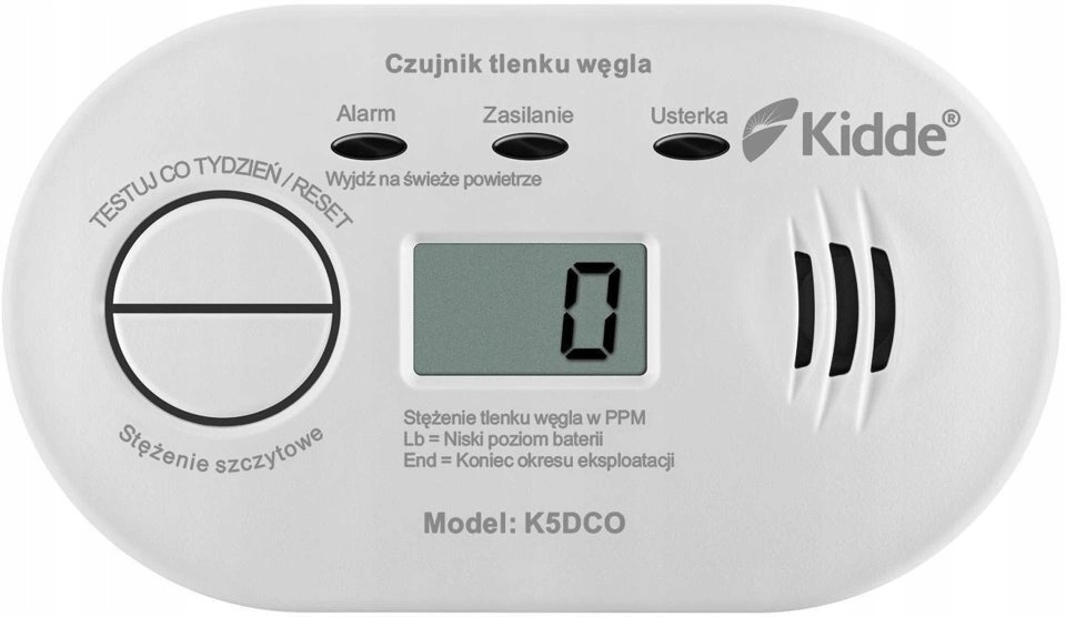 Detektor oxidu uhelnatého Kidde K5DCO LCD displej, hlasitý alarm 85 dB