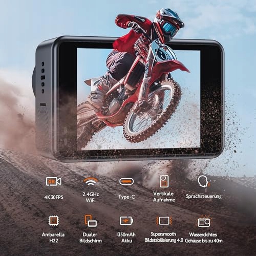 XTU Kamera Sportowa 4K 30FPS 20MP LCD Dotykowy 40M Podwodna z Akcesoriami — miniatura 2