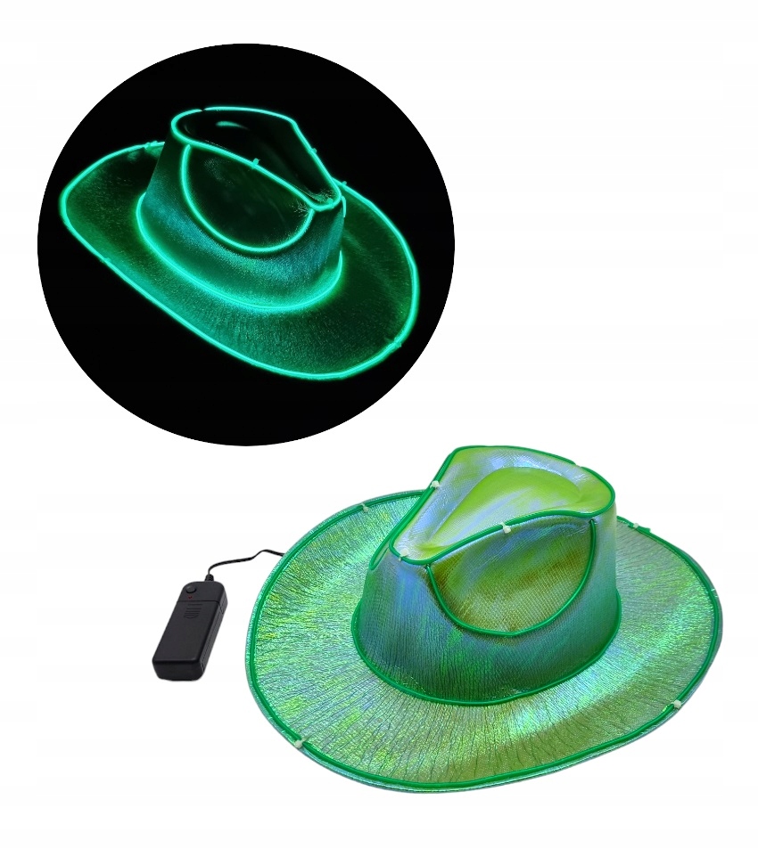 ŚWIECĄCY KAPELUSZ KOWBOJSKI LED NEONOWY ZIELONY IMPREZOWY PARTY