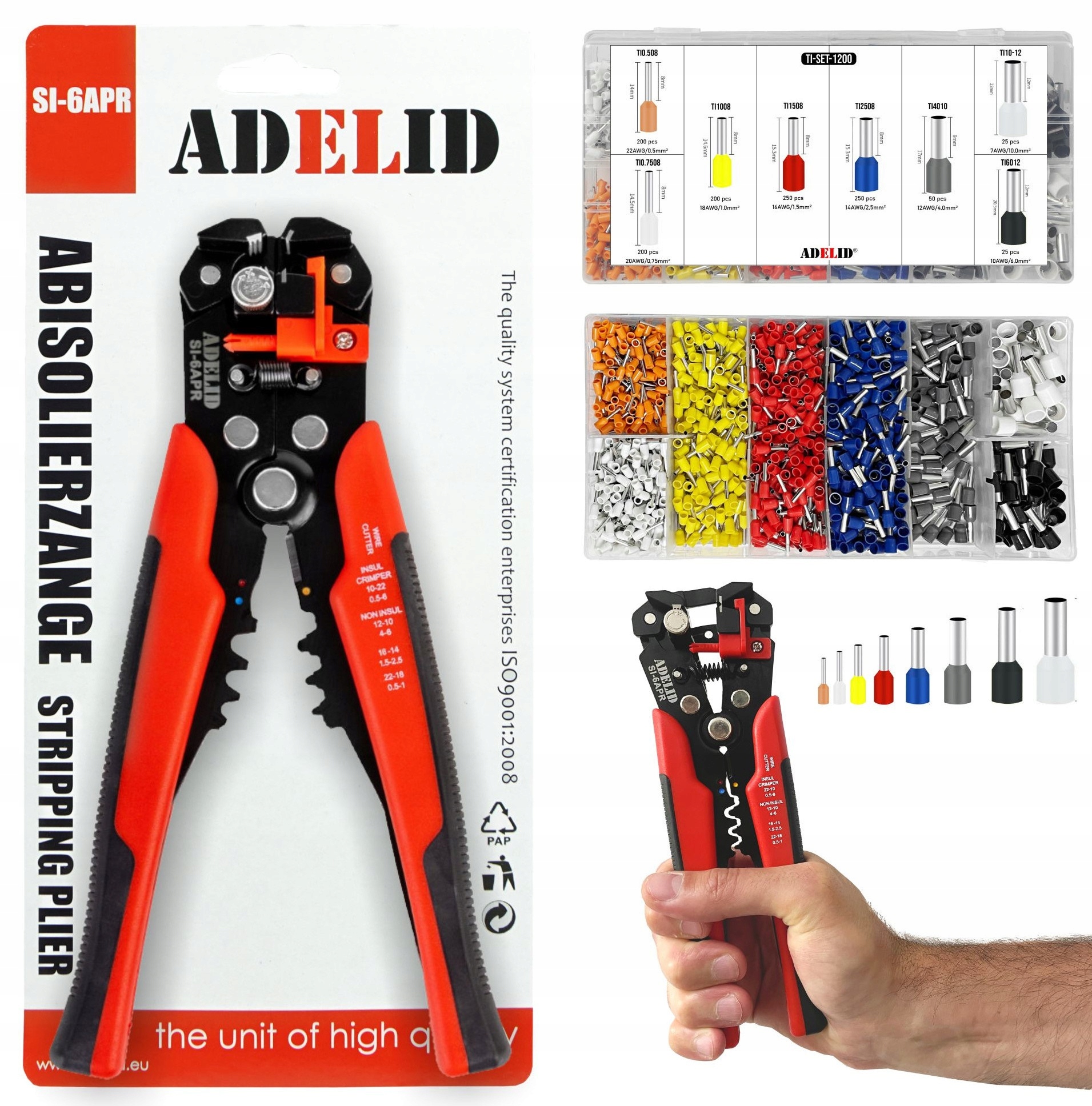 Zaciskarka Adelid 3w1 do ściągania izolacji i zaciskania PRZEWODÓW 0,02 mm²