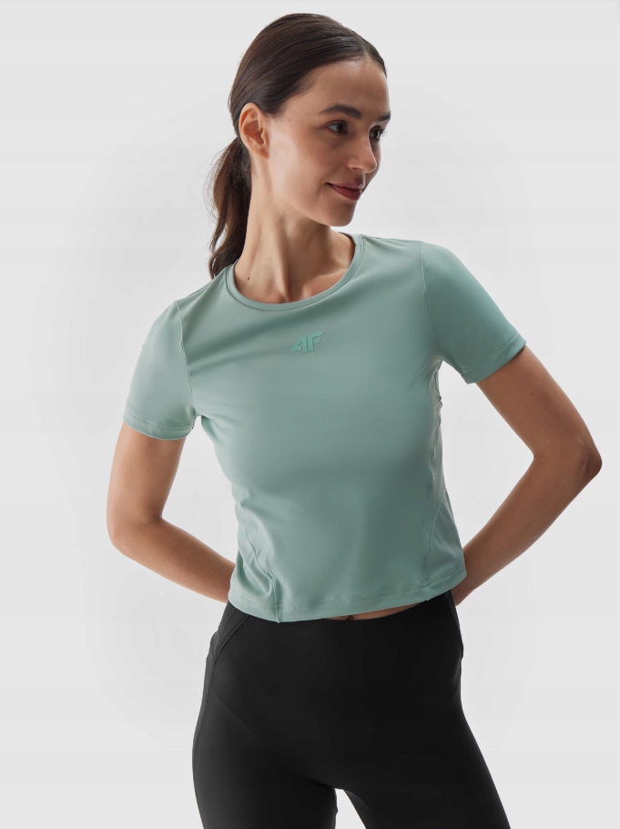 4F Dámské rychleschnoucí tričko na jógu a pilates, tyrkysové, velikost Xs