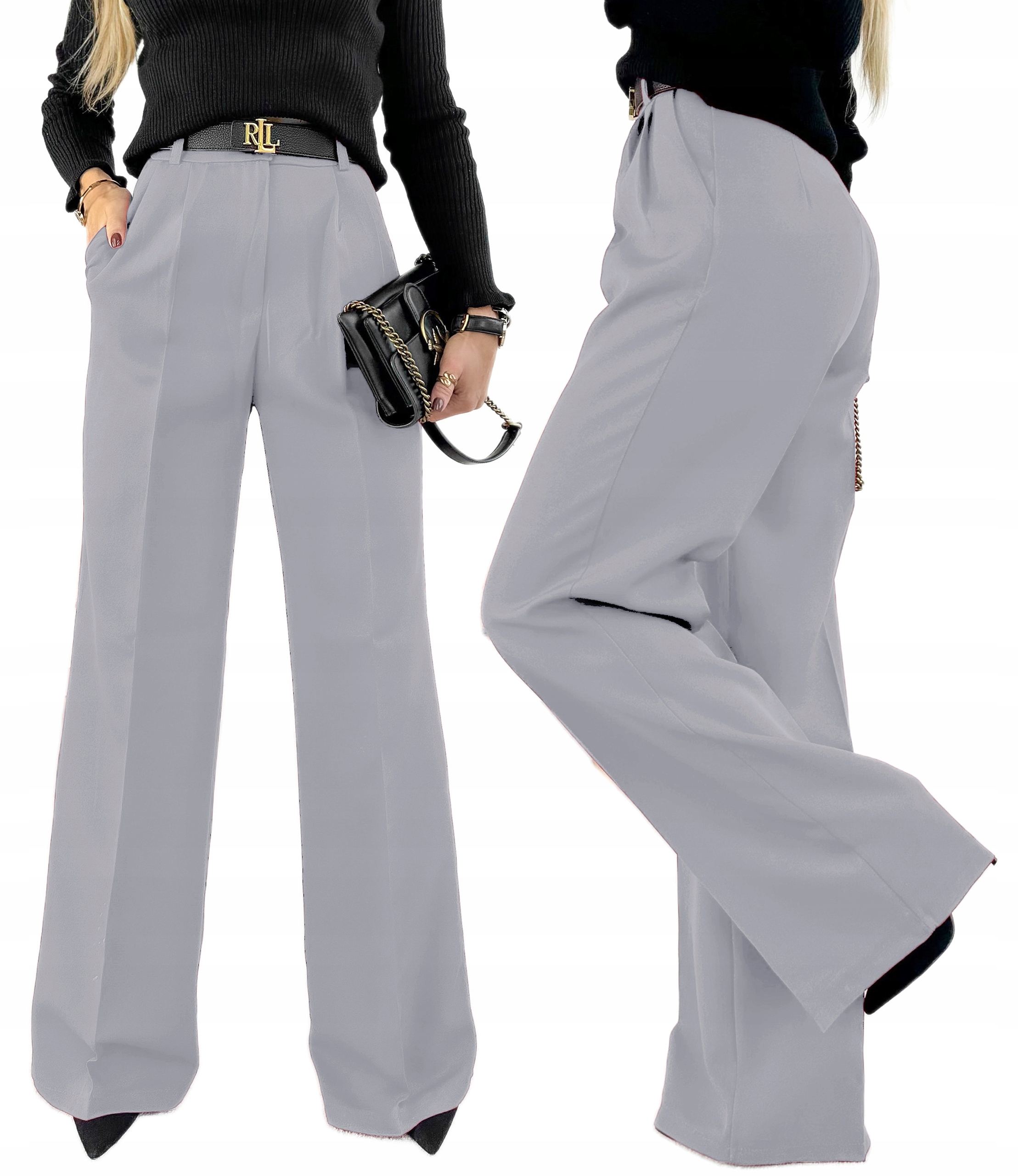 stylowe Spodnie damskie na kant szeroka modna nogawka 38