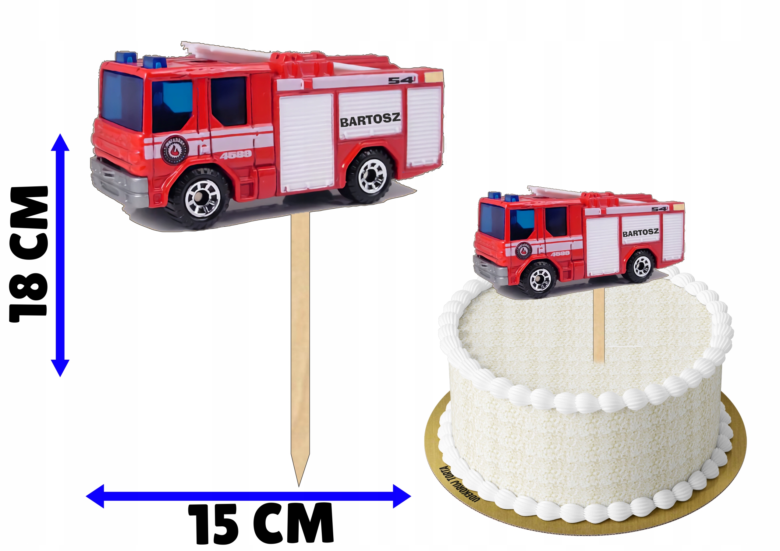 Topper kolorowy urodzinowy straż pożarana + IMIĘ Marka Topper