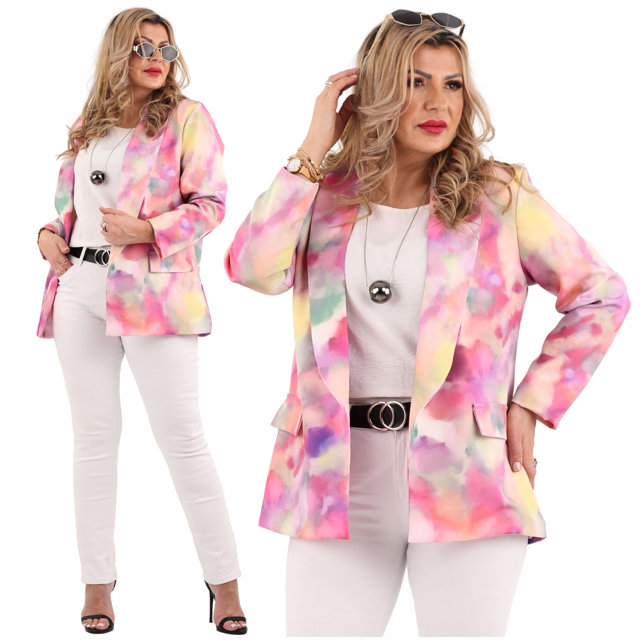 Żakiet marynarka w kwiaty długa Polski Producent duże rozmiary